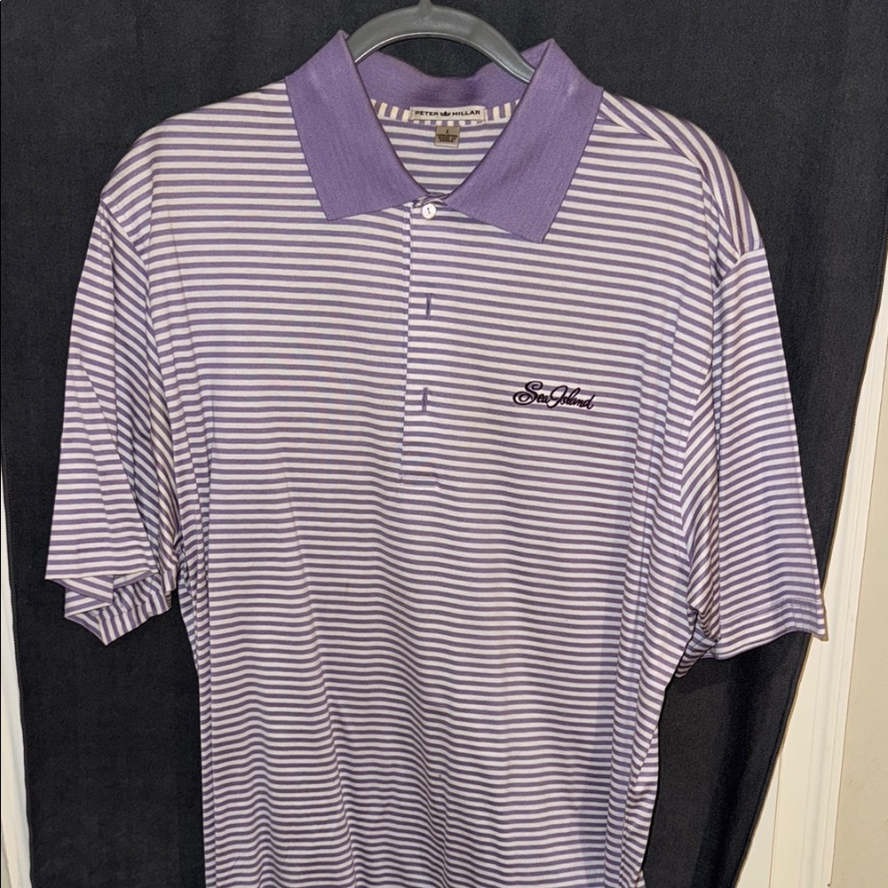 Peter Millar, Sea Island Purple & White Striped Men's Polo Shirt